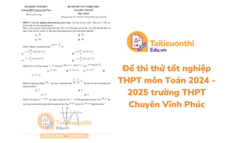 Đề thi thử tốt nghiệp THPT môn Toán 2024 - 2025 trường THPT Chuyên Vĩnh Phúc